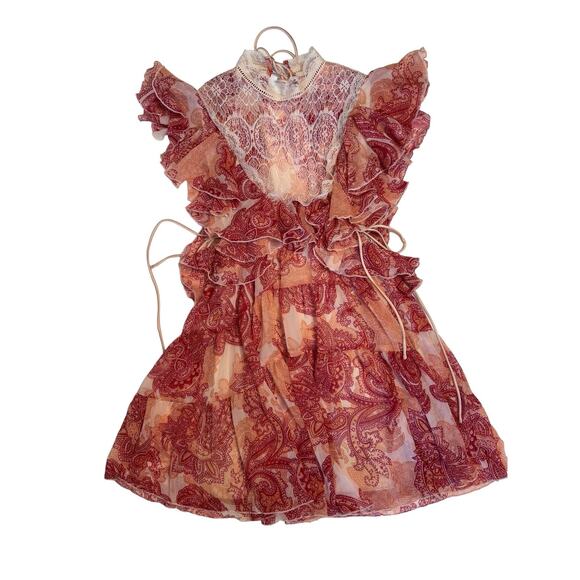 ASOS Paisley Flounce Tiered Mini Dress Lace & Ruffle Size 4 - Picture 5 of 12